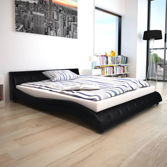 vidaXL seng med madras i memoryskum sort kunstlæder 160 x 200 cm