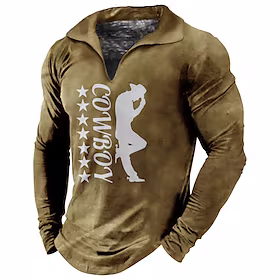 Herre POLO T-skjorte Golf skjorte Bokstaver Grafiske trykk Cowboy V-hals Svart Kakifarget utendørs Gate Langermet Trykt mønster Klær Mote Designer Fritid Myk
