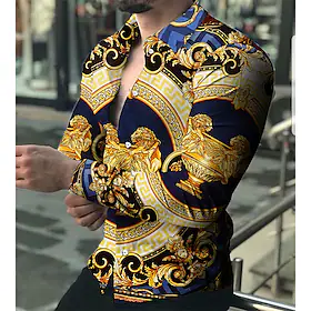 Herre Skjorte Grafisk skjorte Grafisk Klassisk krage Lysegul A B C Grønn Avslappet Daglig Langermet Klær Mote Designer Klassisk