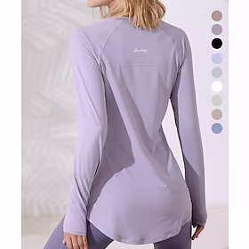Dame Crew-hals Yoga topp Vinter Lapper Helfarge Lys Kaffe Svart Spandex Yoga Danse Sko Trening Treningsøkt T skjorte Topper Sport Sportsklær Pustende Hurtigtø