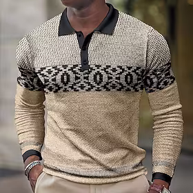 Herre POLO T-skjorte Golf skjorte Grafiske trykk Geometri Aftæpning Kakifarget 3D-utskrift utendørs Gate Langermet Knapp ned Trykt mønster Klær Mote Designer F