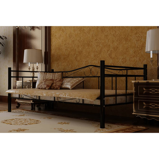 vidaXL daybed med madras og topmadras memoryskum 90x200 cm metal sort