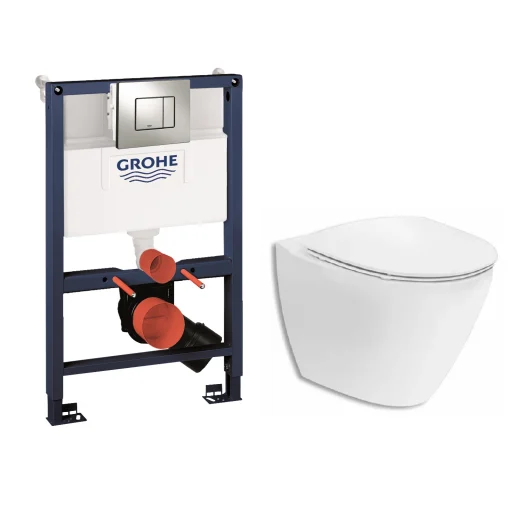 Komplet pakke m/GROHE sisterne, Betjeningsplate, Ifö Spira Art hengeskål & Soft close sete