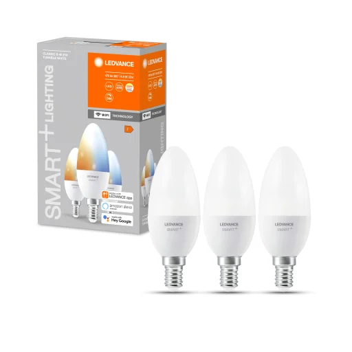 Ledvance Smart+ Tunable White lyskilde, kerte, 5W, E14, WiFi, matt, 3 stk.