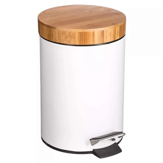 Pedalspand, Bambus / Metal, 3 L - Hvid
