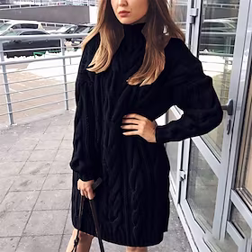 Dame Pullover genser Jumper Kabel Strikke Strikket Ren farge Rullekrage Stilfull Fritid utendørs Daglig Vinter Høst Grønn Kakifarget S M L / Langermet / Ferie
