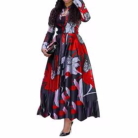 langkjole for kvinner maxi kjole grønn blå fuchsia langermet blomsterprint vårskjorte krage vinterkjole høstkjole m l xl xxl