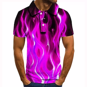 Herre POLO T-skjorte Golf skjorte Tennis skjorte Grafiske trykk Flamme Krage Blå Rosa Gul Lysegrønn Fuksia 3D-utskrift Gate Avslappet Kortermet Knapp ned Klær