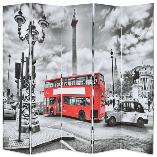 vidaXL foldbar rumdeler 200 x 170 cm London bus sort og hvid