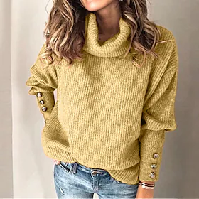 damegenser genser genser ribbestrikket strikket ren farge turtleneck stilig uformelt hjem daglig høst vinter lyseblå 5xl