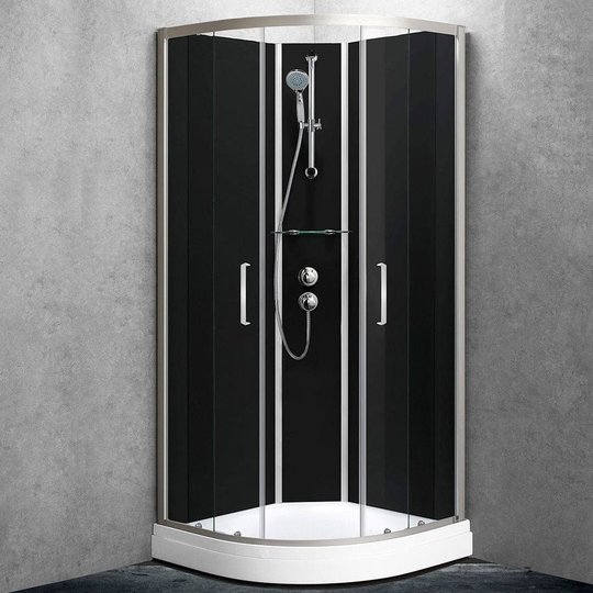 Sanipro Dusjkabinett Nobel - Svarte/hvite Bakvegger 90x90cm / Med FMM Termostat Svart Glass