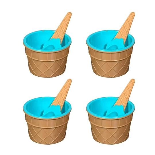 4x Glasskåle med skeer - Blå