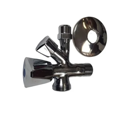 Dobbel Stopventil 1/2" x 10 mm (3/8" nippel) + 3/4" til vaskemaskin