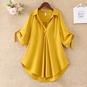 kvinners topper bluse skjorte ensfarget klassisk halvermet skjorte krage arbeid casual streetwear daglig arbeid chiffon høst vår hvit svart / sommer