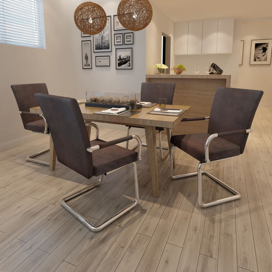 vidaXL spisebordsstole med cantilever 4 stk. åndbart kunstlæder brun