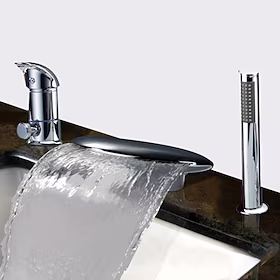 to håndtak badekarkran sølvfarget tre hulls foss utbredt moderne krom romersk badekar messing rustfritt stål armaturhus og messinghåndtak med varmt og kaldt va