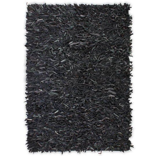 vidaXL shaggy tæppe ægte læder 160 x 230 cm grå