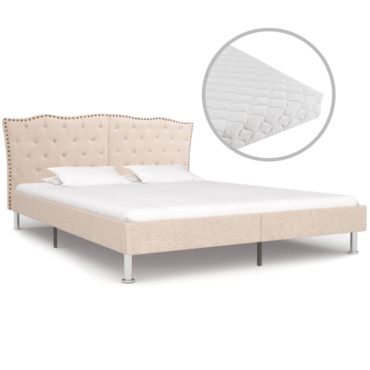 vidaXL seng med madras 160 x 200 cm stof beige