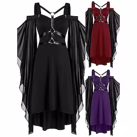 Goth Girl Store størrelser Punk og gotisk Victoriansk Kostymer i middelalderstil Rockabilly Cocktail Kjole Vintage kjole Vår Sommer Høst Flapper kjole Kjoler M