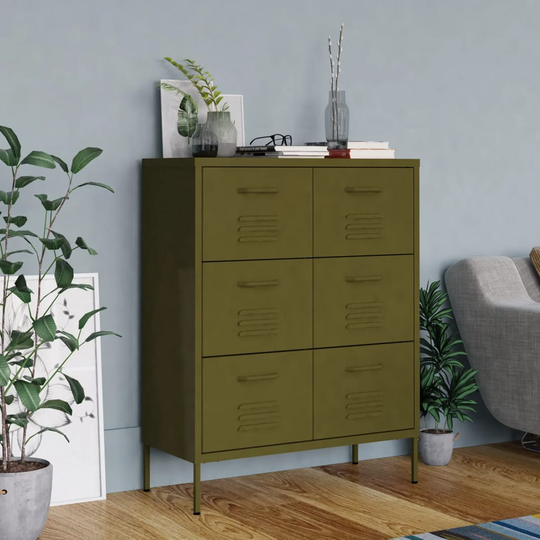 vidaXL kommode 80x35x101,5 cm stål olivengrøn