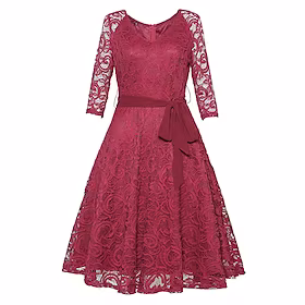 Dame Festkjole Blonde kjole Swingkjole Midikjole Vin 3/4 ermer Ren farge Blonde Vinter Høst Vår V-hals Mote Fest Aftenselskap Vårkjole 2023 XS S M L XL XXL