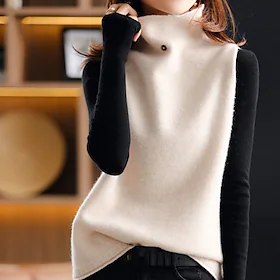 Dame Genser vest Jumper Strikke Strikket Helfarge Rullekrage Grunnleggende Stilfull utendørs Hjem Vinter Høst Kamel Brun M L / Ermeløs / Ermeløs / Fritid / Nor