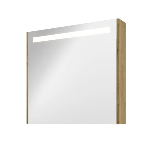 Sanibell Proline speilskab m/LED-belysning, 80x74cm, ideal eik paneler