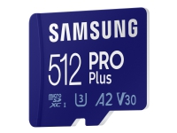 Samsung PRO Plus MB-MD512KA - Flashhukommelseskort (microSDXC til SD adapter inkluderet) - 512 GB - A2 / Video Class V30 / UHS-I U3 / Class10 - microSDXC UHS-I - blå