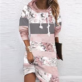 hettegenser for kvinner vinterkjole blå lilla rosa langermet blomstertrykk vinter høst hette ferie uformelt høstkjole 2022 s m l xl xxl 3xl