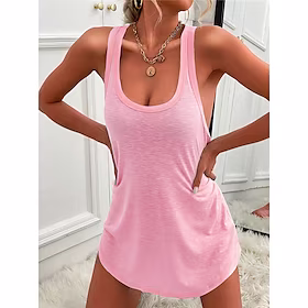 Dame Uformell kjole Mini kjole Lys Rosa Svart Hvit Ermeløs Ren farge Rynket Vår Sommer U-hals Fritid Helg 2023 S M L XL XXL 3XL