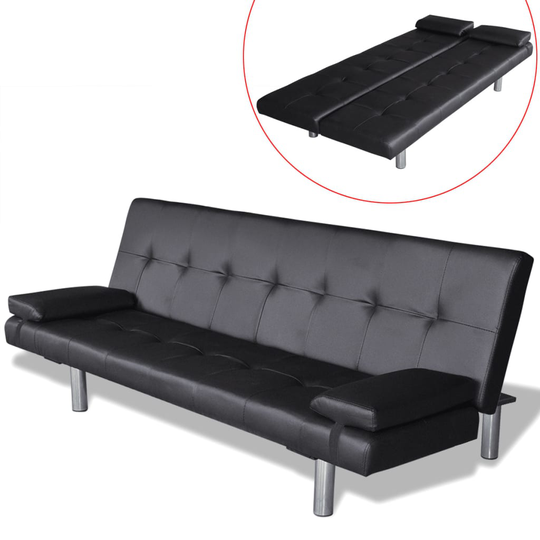 vidaXL sovesofa med to puder justérbar kunstlæder sort