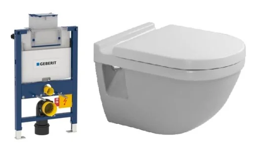 Komplett pakke m/Geberit Omega 82 cm sisterne, Duravit Starck 3 toalett og softclose sete - uten betjeningsplate