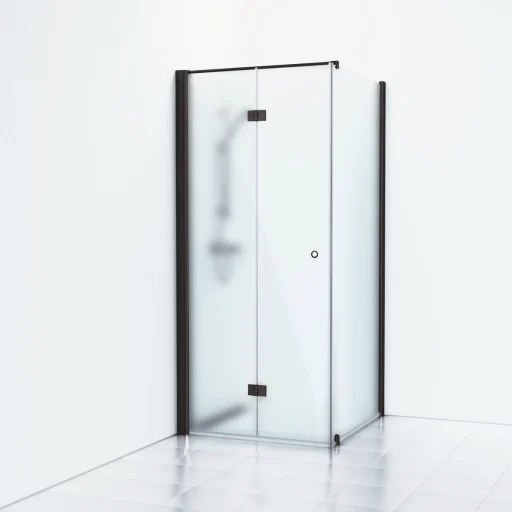 Svedbergs Skoga dusjhjørne 90 x 103 cm, foldedør og fast vegg, frostet glass/matt sort