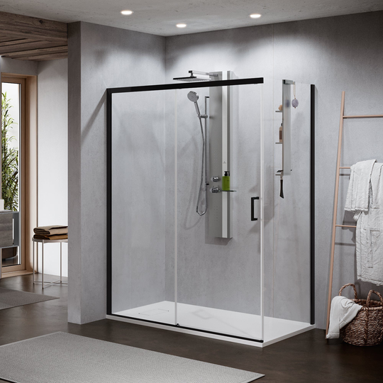 Novellini Zephyros 2.0 PH Skyvedør 120-160cm Svart Matt / 160cm Venstre Klart Glass