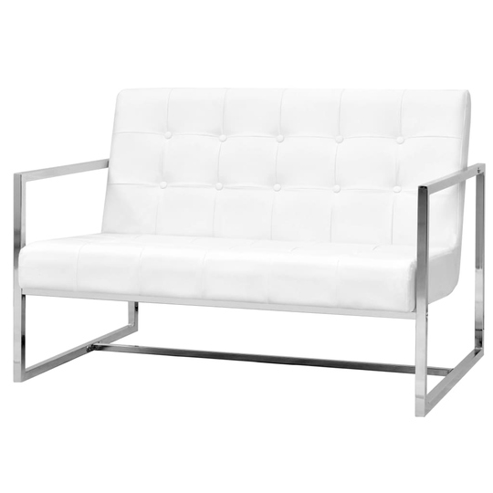 vidaXL 2-personers sofa med armlæn kunstlæder og stål hvid