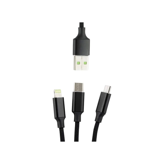 3 in 1 Micro-USB, Type-C, Lightning to USB 1,2m - Sort