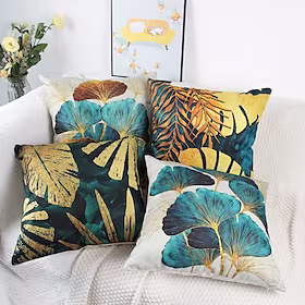 sett med 4 putetrekk åpne grener og løse blader faux lin firkantet dekorativt putetrekk sofa putetrekk utendørs pute til sofa sofa seng stol gylden