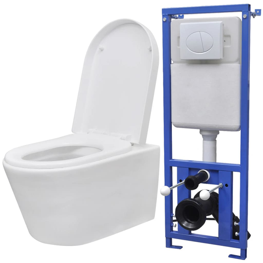 vidaXL væghængt toilet med skjult cisterne keramik hvid