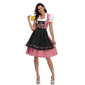 Karneval Dirndl Trachtenkleader Dame Kjole Forkle bayerske feriekjole Kostume Rød Grønn Blå / Tyll / Bomull