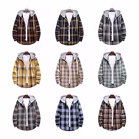 herreskjorte overskjorte skjortejakke rutete rutete hette grå lange ermer andre utskrifter utendørs street button-down print topper mote lett uformell klassike