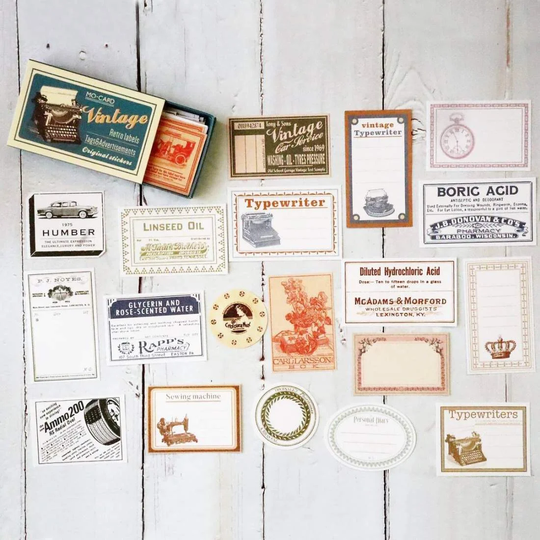 60x Klisteretiketter i Æske, Vintage - Nr. 2