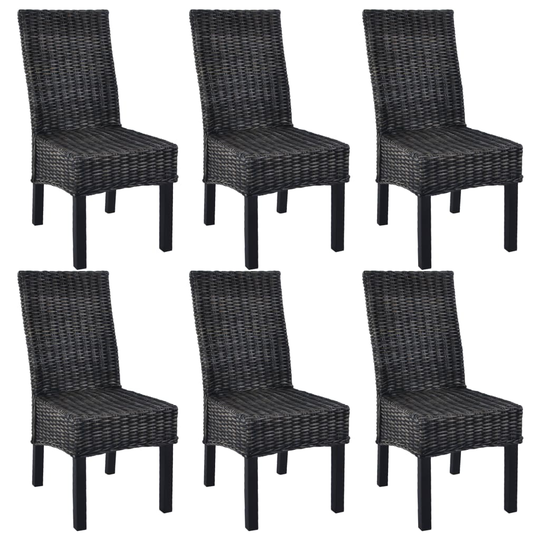 vidaXL spisebordsstole 6 stk. kubu-rattan og mangotræ sort