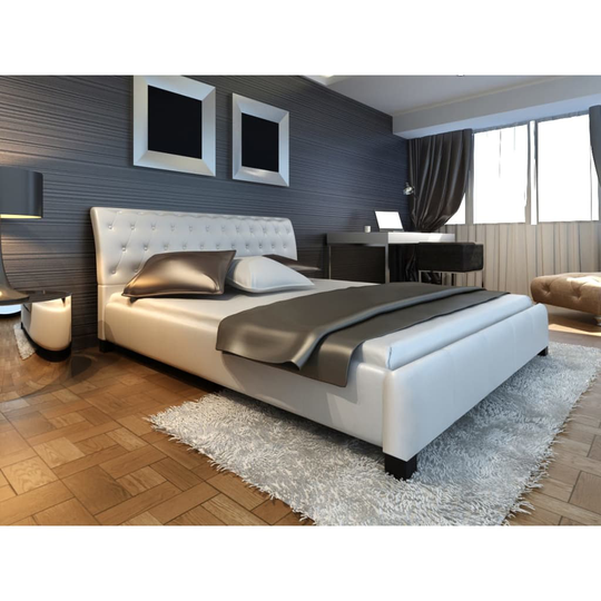 vidaXL kunstlæderseng 140 cm med madras hvid