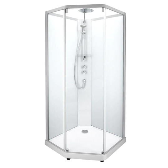 Porsgrund Showerama 10-5 P Dusjkabinett - Pentagonal Frostet Glass / Matt Aluminium 90x80cm