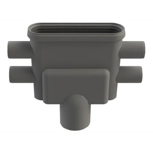 Unidrain 1414 Utløpshus Ø75 mm Loddrett m/Vannlås & 4 Sideinnløp - Innbyggingshøyde 178 mm