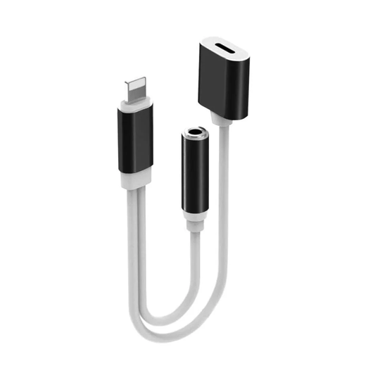 2-i-1 Lightning til 3,5 mm adapter - sort