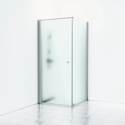 Svedbergs Skoga dusjhjørne 90 x 83 cm, dør og fast vegg, frostet glas/blank alu