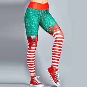 Dame Yogabukser Midjekontroll Rumpeløft Høy Midje Trening Treningsøkt Løp Strømpebukse Leggings Bunner Jul HvitRød Rød / Grønn Grønn Vinter sport Sportsklær Hø