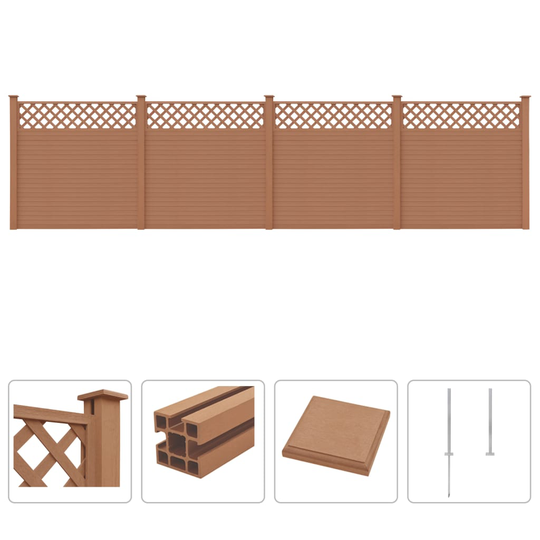 vidaXL havehegn med espalier WPC 705 x 185 cm brun