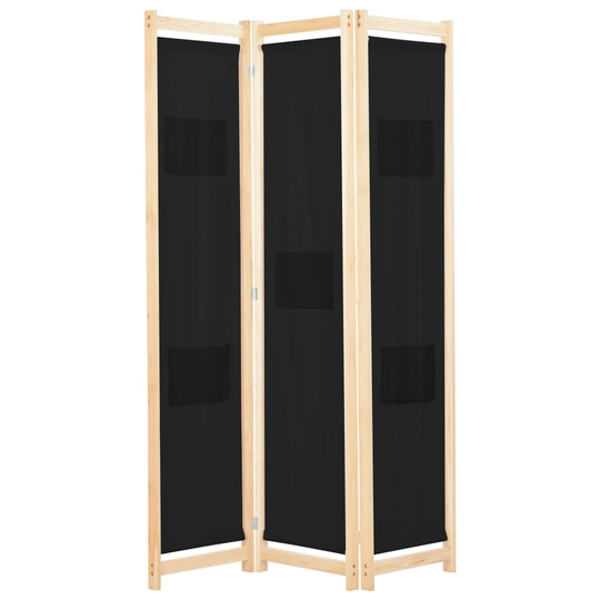 vidaXL 3-panels rumdeler 120 x 170 x 4 cm stof sort